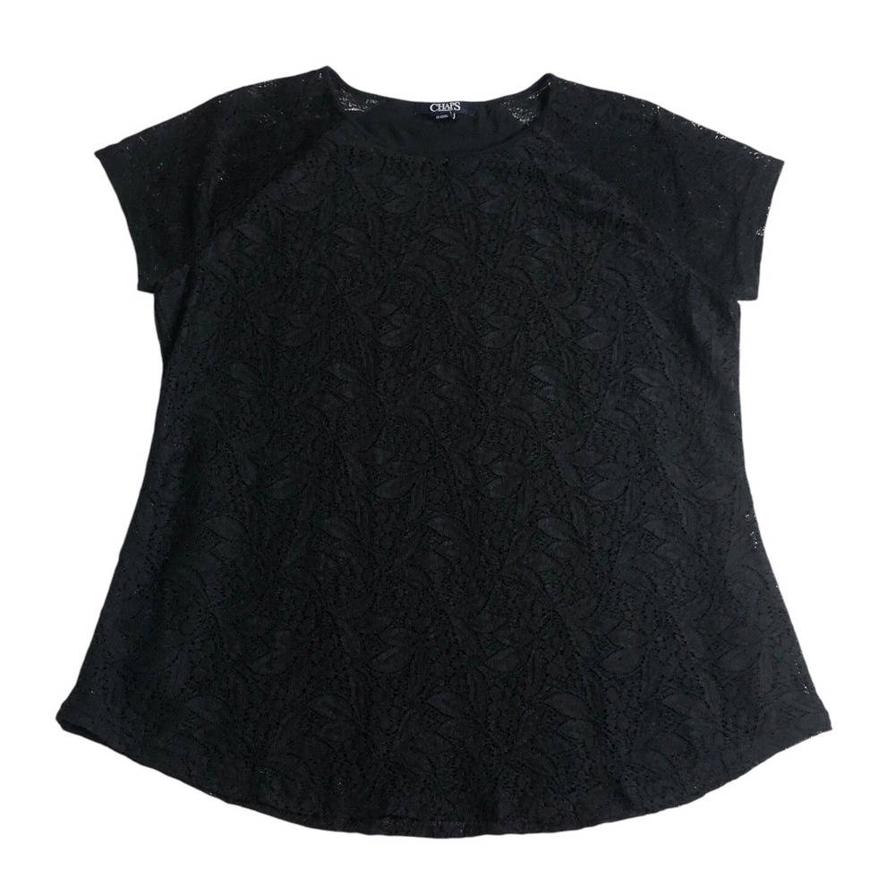 Y2K Chaps Lace Top Womens M Black Floral Sheer Sleeve Lined Romantic Whimsigoth